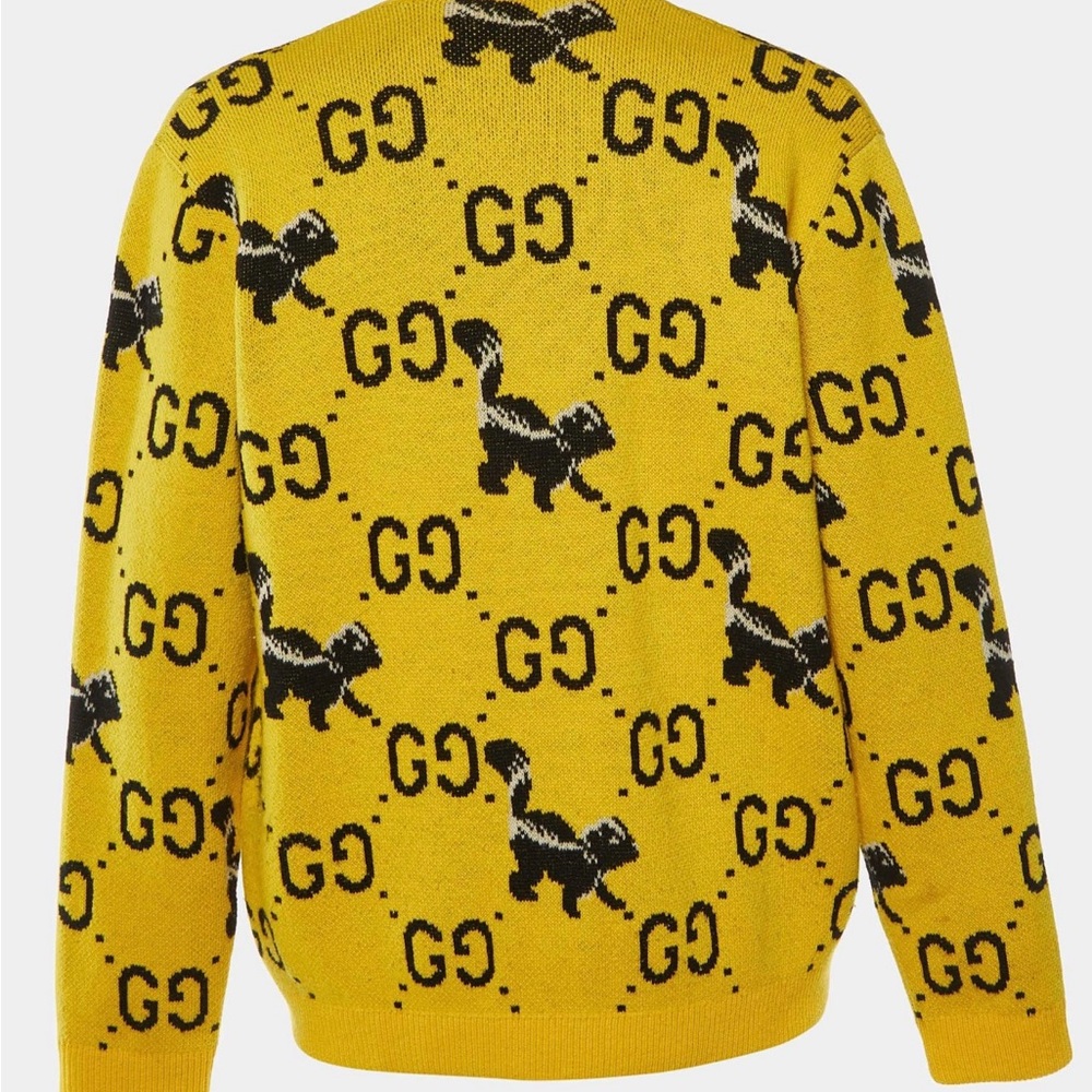 Gucci Knitwear yellow wool sweater with skunk and GG print very good condition - Picture 2 of 5